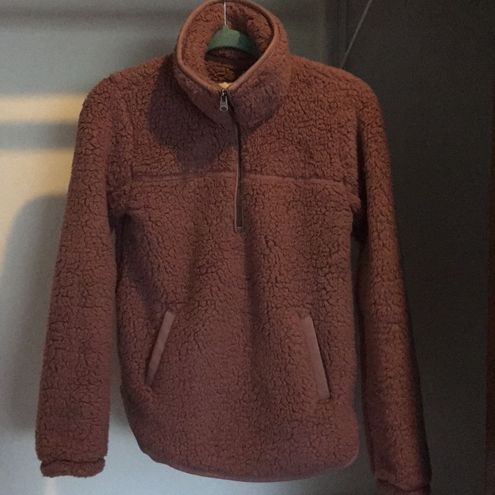 NWT Sherpa half zip faux leather trim sweatshirt